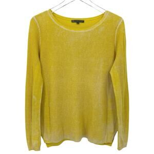 Elliott Lauren Crew Neck Waffle Knit Sweater Size Medium Yellow Dip Dye Top